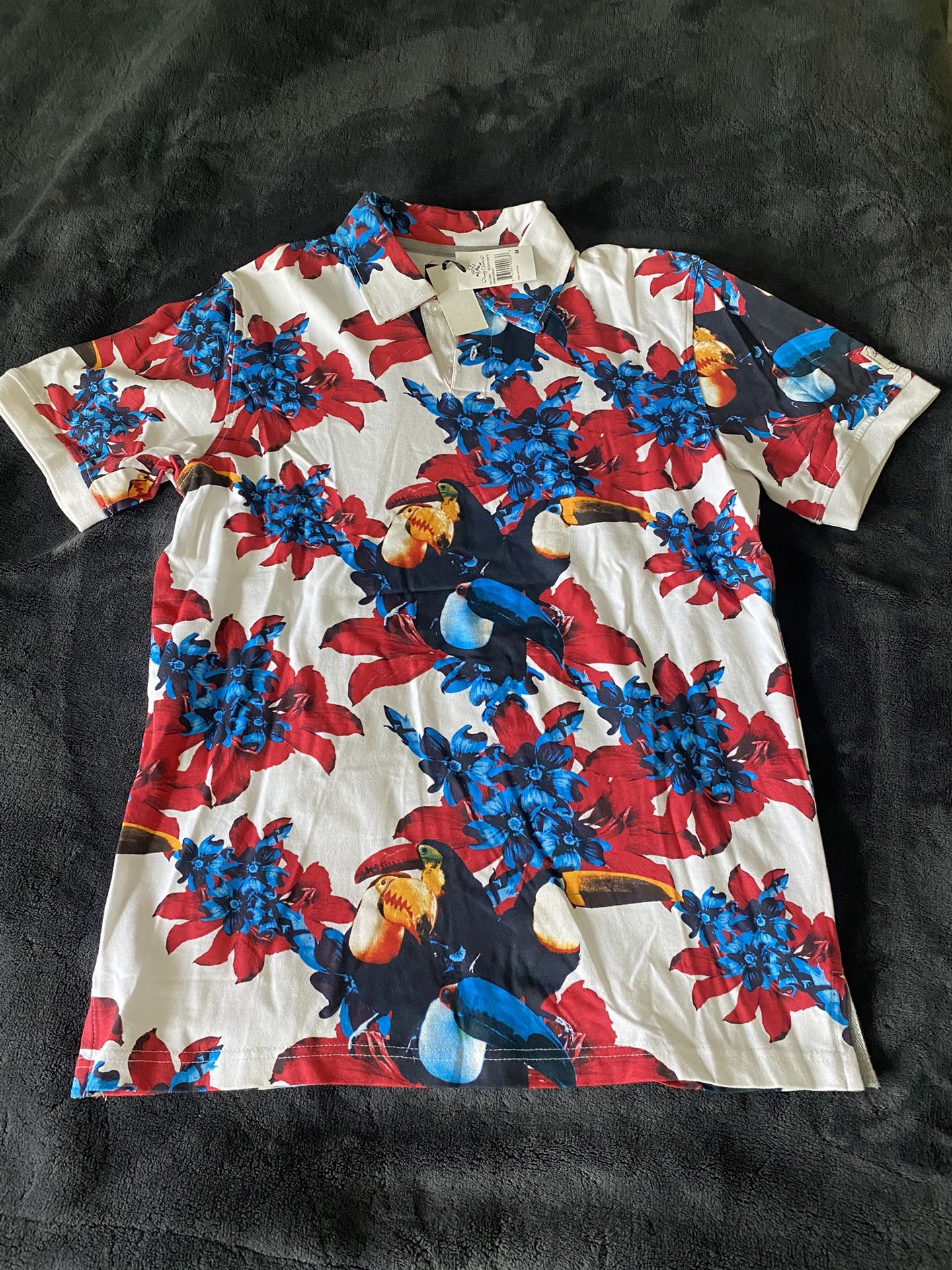 Men’s Polo Shirt Birds And Floral Size M 