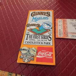 Vintage  1993  First Series Giants Marlins Game  With Original  Attendance  Ticket