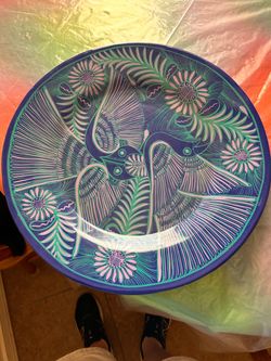 Large Decorative Ceramic Bowl with Bird Design