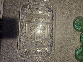 Clear Glass Embossed Floral Serving Tray