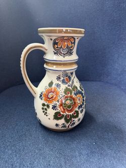 Delft Holland Polychrome hand painted multicolor floral ceramic pitcher