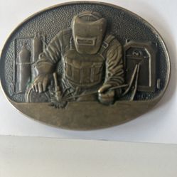 VINTAGE WELDING WELDER BELT BUCKLE -AWARD DESIGN METALS~ADM  RARE SOLID BRASS