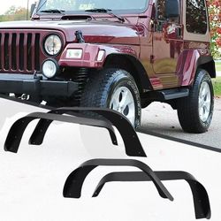  Flat Fender Flares Compatible with 1(contact info removed) Jeep Wrangler YJ, Off-Road Front & Rear 4 PCS Set Wheel Well Flares Guard Covers