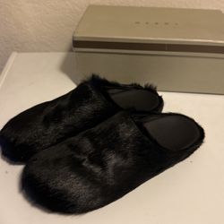 Black Marni Fussbett Fur Slides/Mule