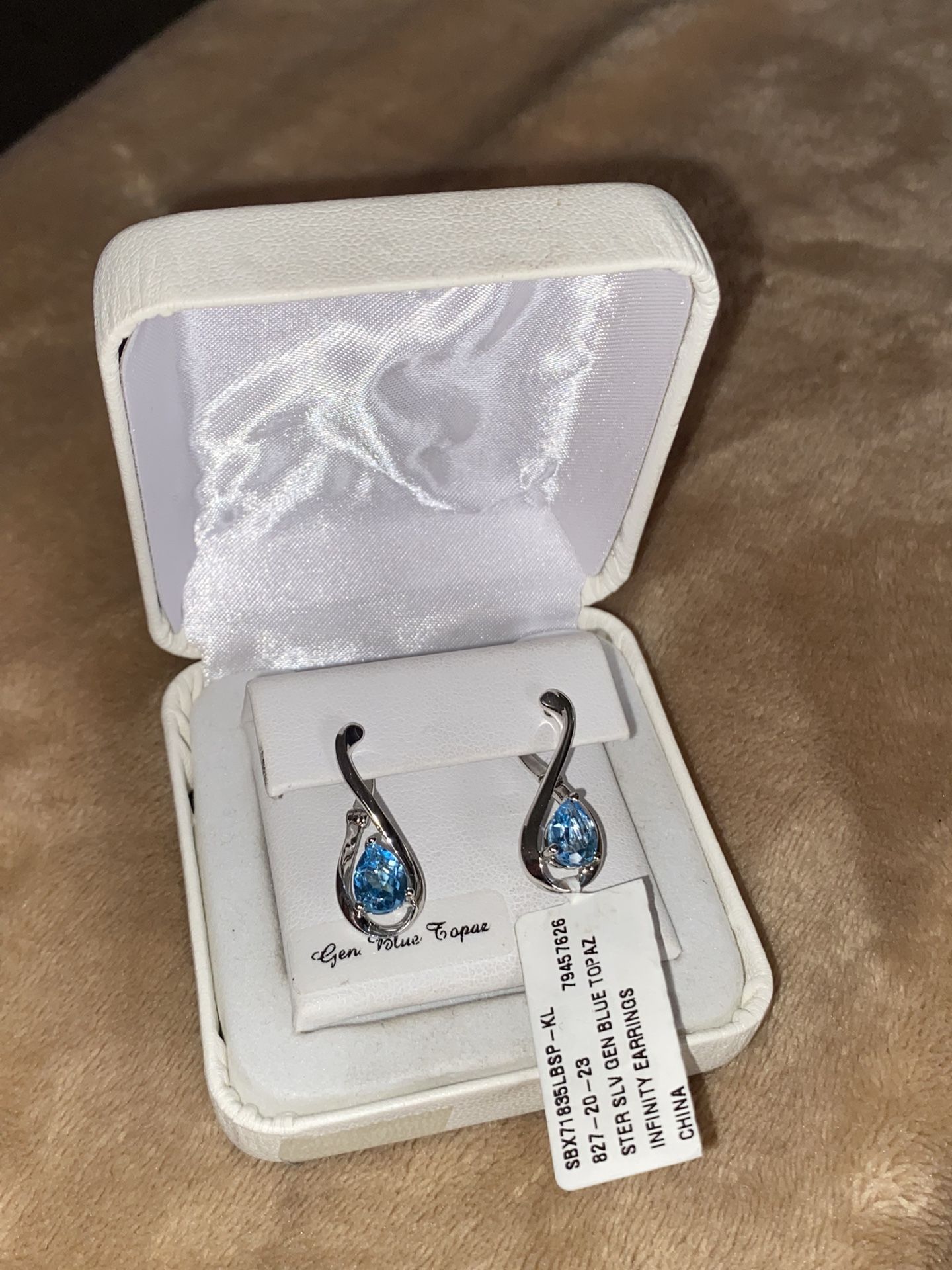 Sterling Silver Blue Topaz Earrings With Box And Tag Brand New