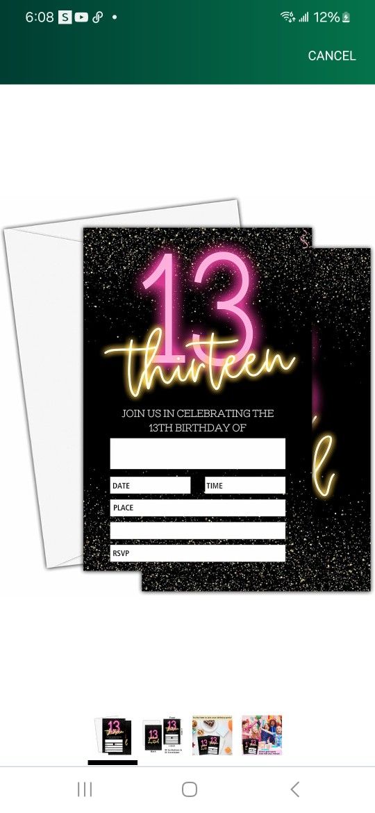 Neon 13th Birthday Invitations 20 Pink Flash Style Invite Cards with Envelopes Birthday Party Celebration Supplies-B11