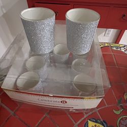 Box of 9 Sparkly Silver Candle Holders 