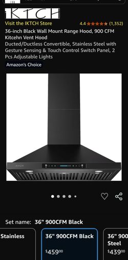 iKTCH 36-inch Black Wall Mount Range Hood