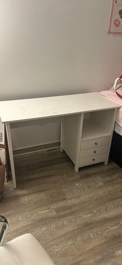 White Desk with Drawers and Shelf