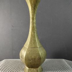 Antique Chinese Export Late Qing Dynasty Hand Engraved Brass Vase
