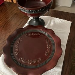 Burgundy Table Top Bowl With Platter