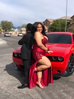 Red Sequined Lace-Up Prom Dress