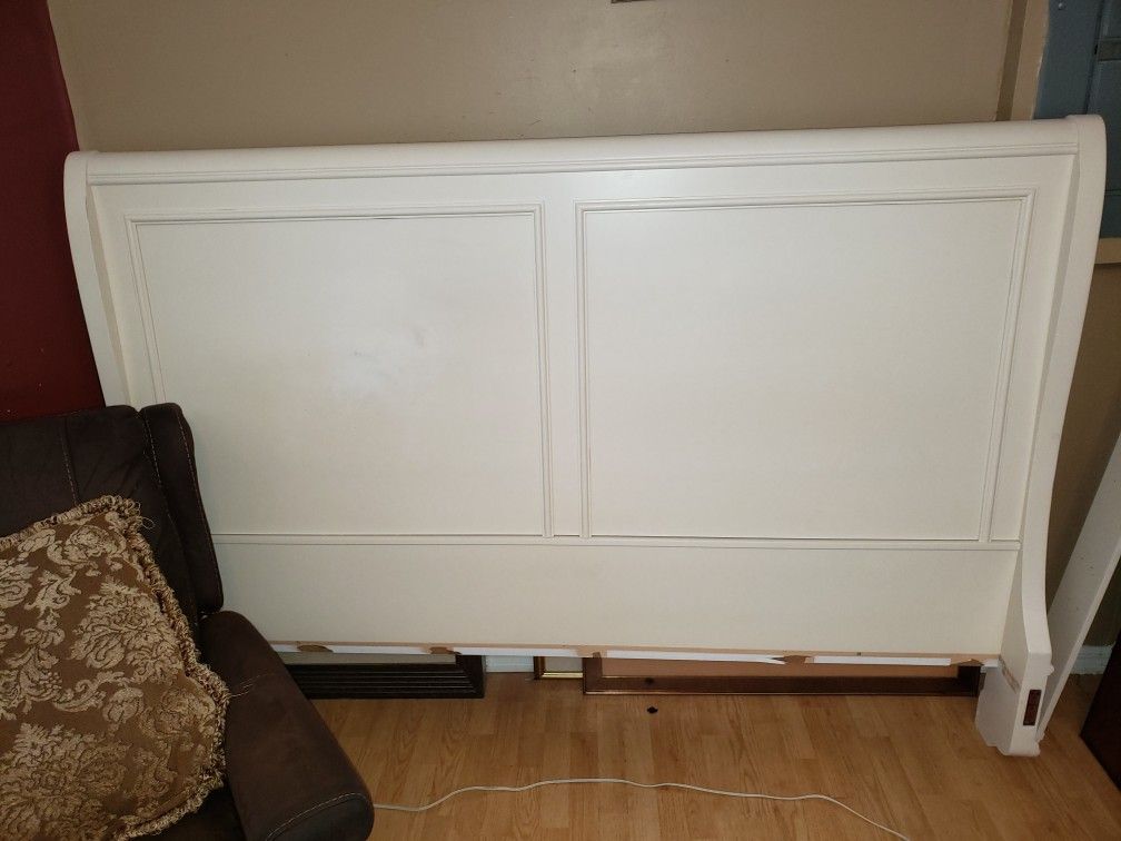 White wood sleigh bed frame from Macy's