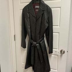 Vintage long thick leather coat with Belt And Removable Thinsulate Lining