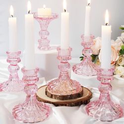 Maxcheck Set Of 6 Candlestick Holders Taper Glass Candle Holder Decorative Candle Stand For Wedding Party Table Centerpiece Anniversary Festival Home 