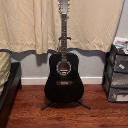 Black Acoustic Guitar With Stand + More