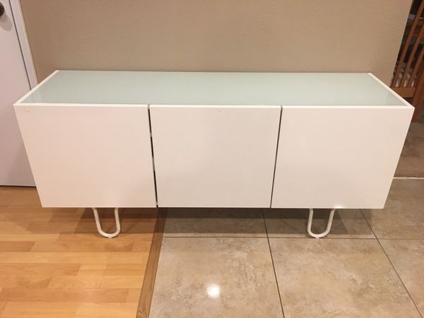 Ikea Finnby 16684 White Gloss Glass Top Tv Stand Credenza Side