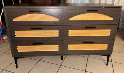 6-Drawer Dresser with Rattan Accents