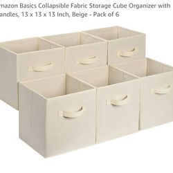 Amazon Basics Collapsible Fabric Storage Cube Organizer with Handles, 13 x 13 x 13 Inch, Beige - Pack of 6
