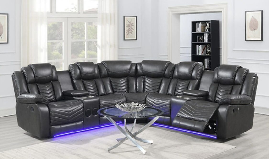 LED BLUETOOTH GRAY SECTIONAL RECLINER