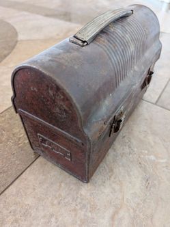 Vintage Dome Top Metal Lunchbox Workman Pail Rustic Industrial Farmhouse Decor