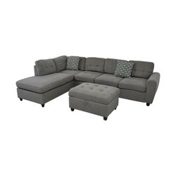 NEW Modern Grey Fabric Sectional Sofa with Reversible Chaise