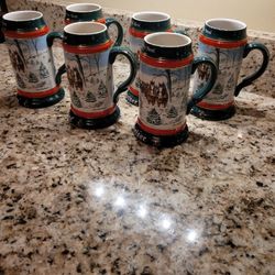 Christmas Mugs... Classic Budweiser 1991. (6 Mugs)