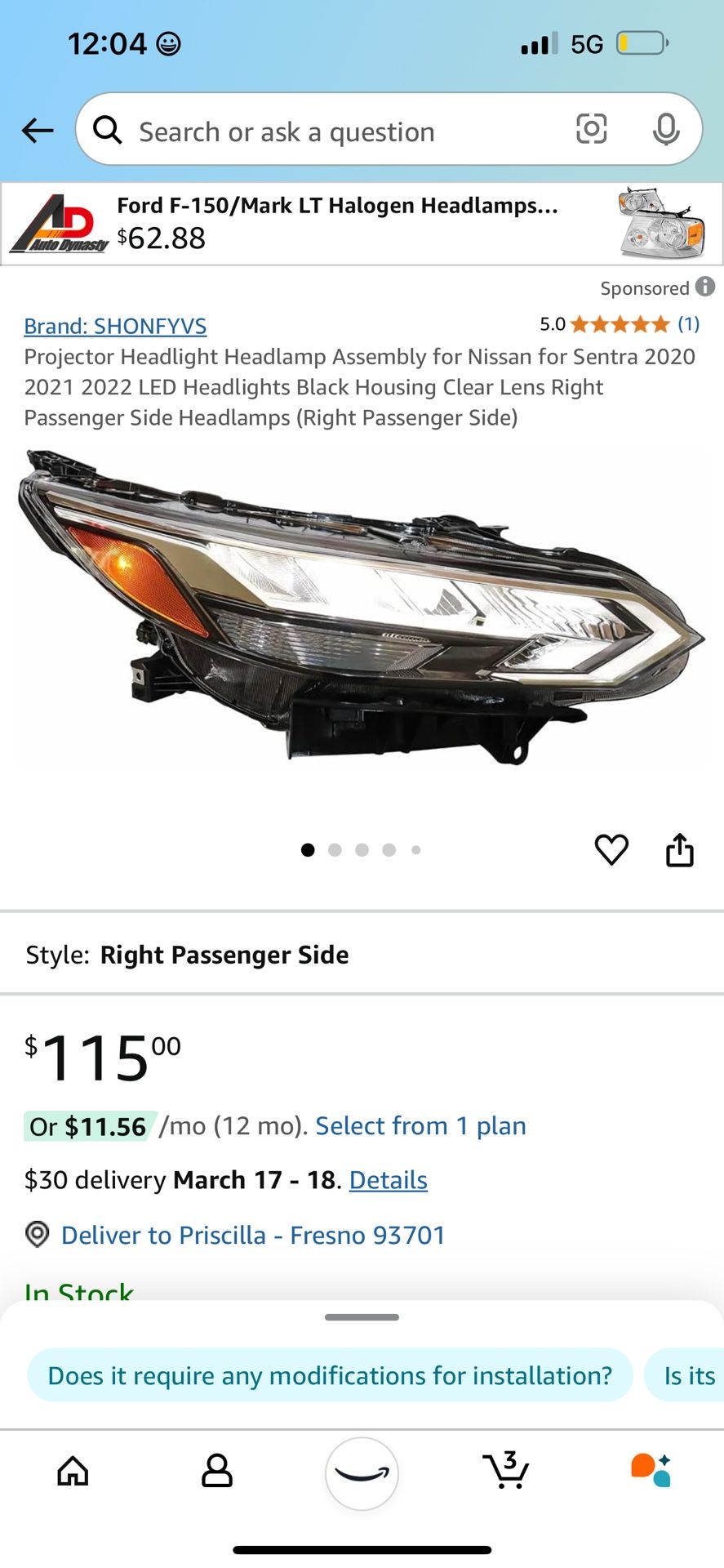 Headlight Nissan Sentra 2020-2022