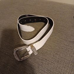 Faux Leather Belt w/Diamond Studded Buckle 