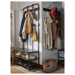 Coat rack and bench w shoe storage, black, 74 3/4x13 3/4x31 1/8 "