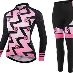 KUYI Cycling Jersey & Pants Women's Zig Zag Polyester Long Sleeve Full Zip 2XL