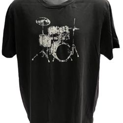 Vintage Utility Drum Kit Graphic T-Shirt XL Black Music Band Tee Grunge Style