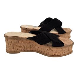 Jessica Simpson Black Woven Cork Wedge Sandals – Size 9.5