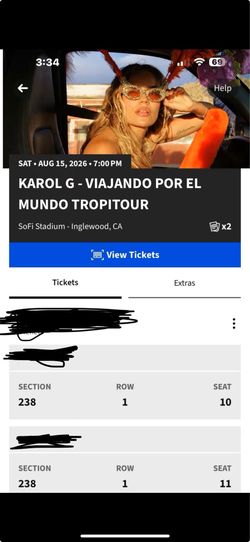 VIP Sofi stadium Karol g tickets