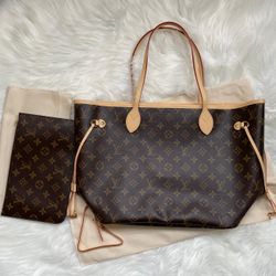 Authentic Louis Vuitton Neverfull MM monogram Tote Beige