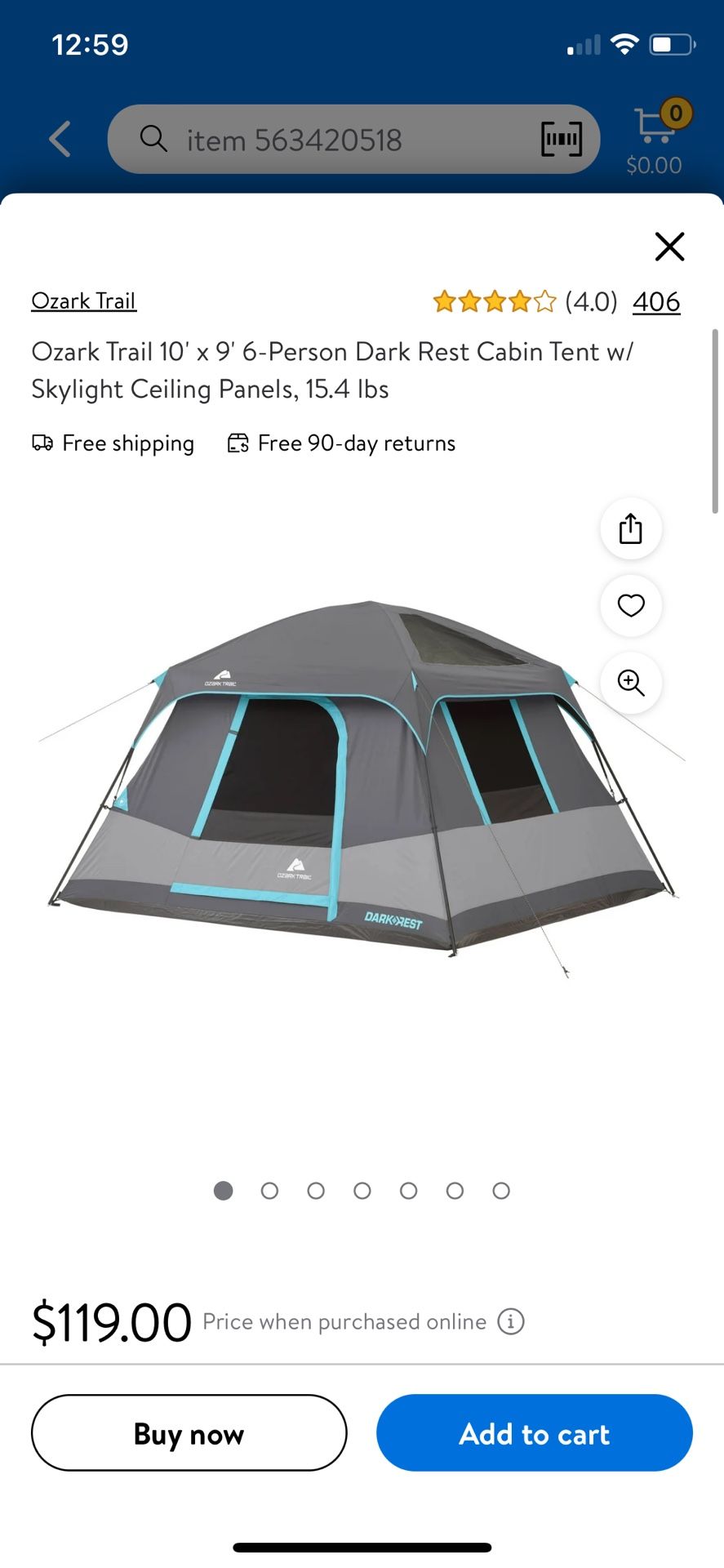 Ozark Trail 6 Person Dark Rest Cabin Tent