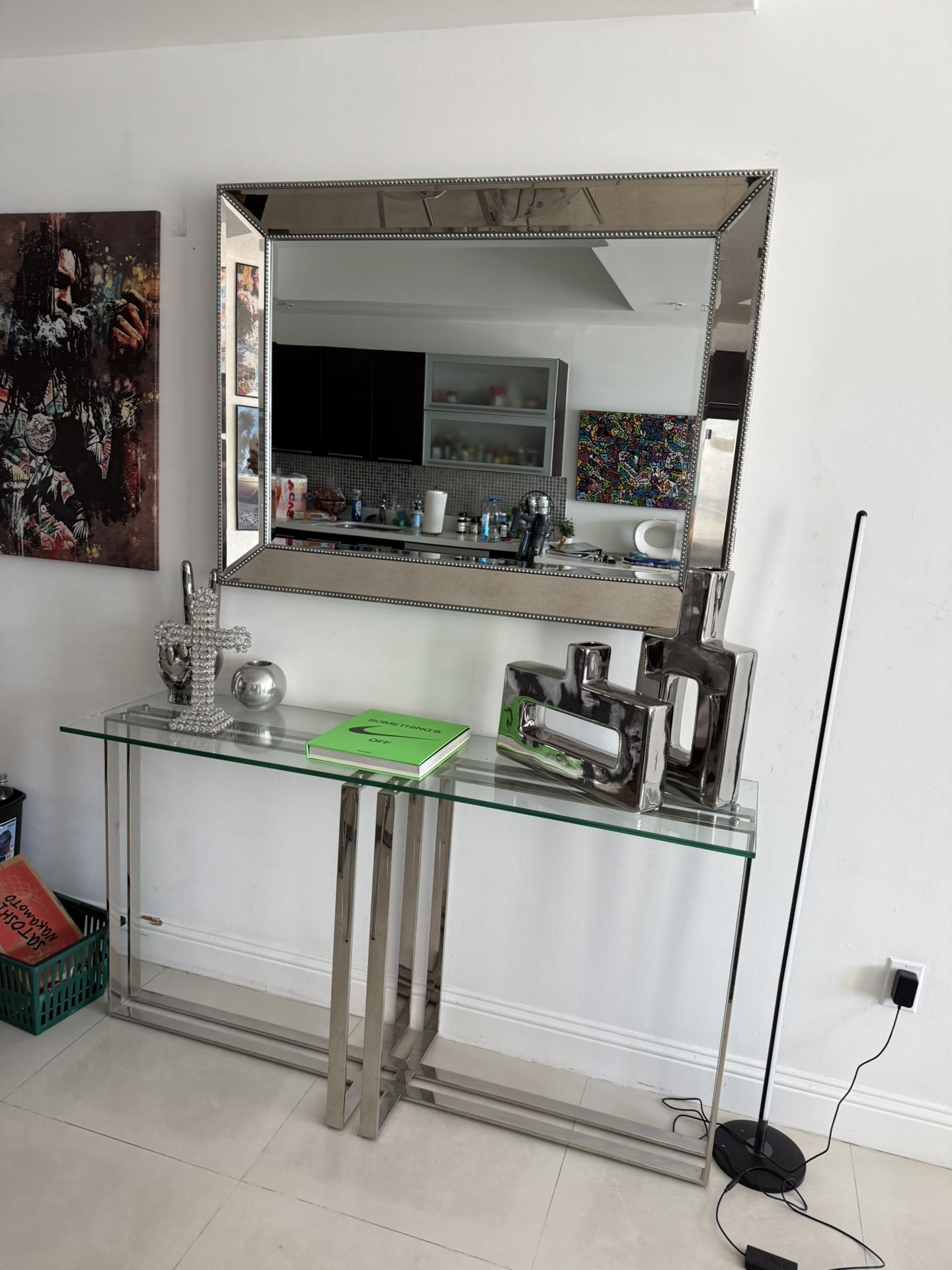 Glass Table w/Chrome Base & Mirror