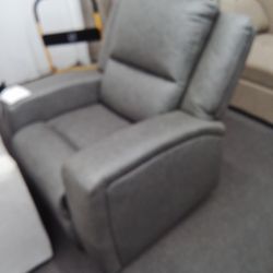 Manual Recliner Chair In Grey Faux Leather. NEW.