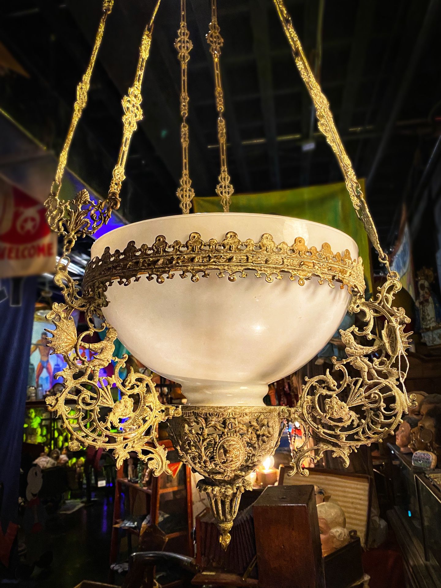 Antique Vintage Gothic 1800s Chandelier Lamp