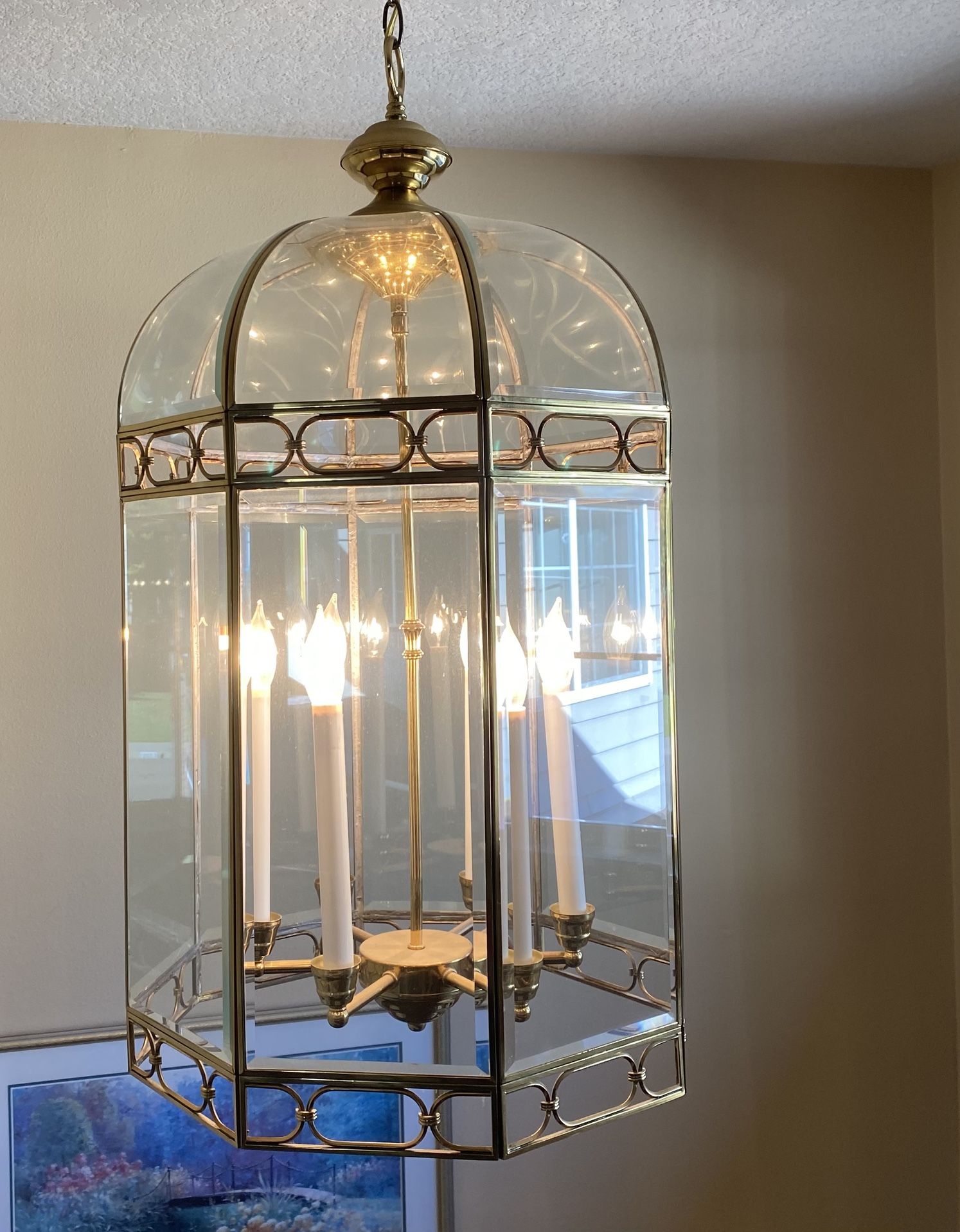 Elegant Brass and Beveled Glass Chandelier