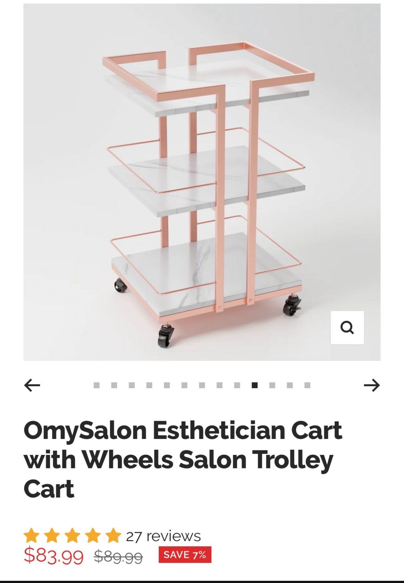 OmySalon Esthetician Cart with Wheels Salon Trolley Cart pink