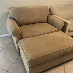 Beige/Tan Armchair With Ottoman