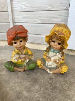Vintage Boy and Girl Statue Set (1974)