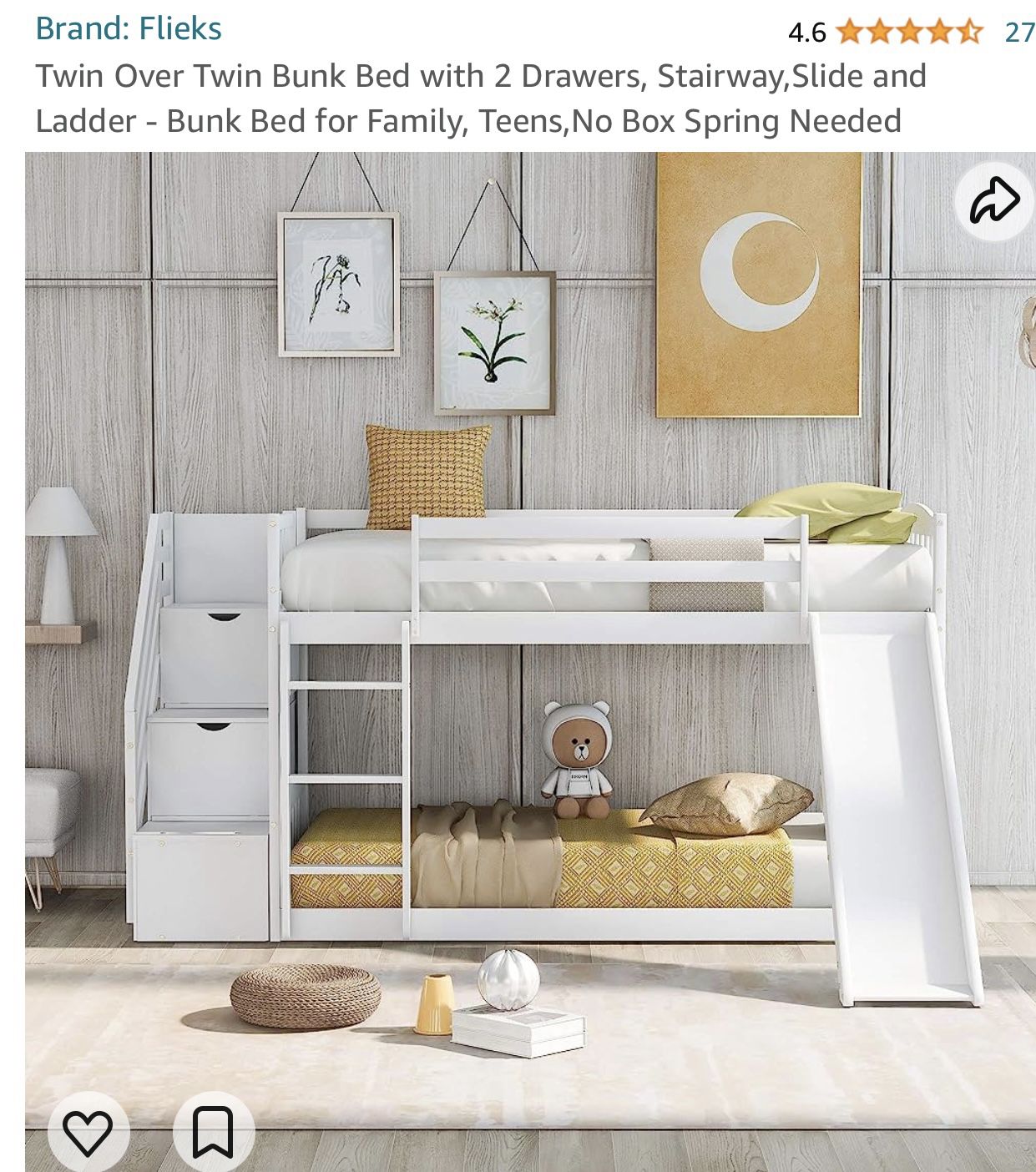 Twin Over Twin Bunk Bed with 2 Drawers, Stairway ,Slide and Ladder
