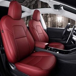 Seat Cover Custom Fit for Tesla Model 3 Synthetic Leather Car Seat Cushion Protector for 2017 2018 2019 2020 2021 2022 2023 Customized (Lichi Wine Red
