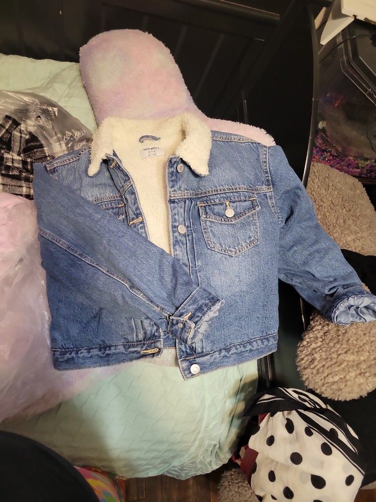 Girls Sherpa Blue Jean Old Navy Jacket Sz 14/16