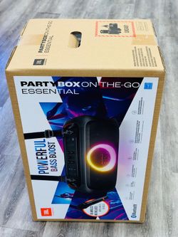 New JBL portable party speaker has powerful bass boost and dynamic light show. This unit includes wireless microphone and built-in rechargeable batter