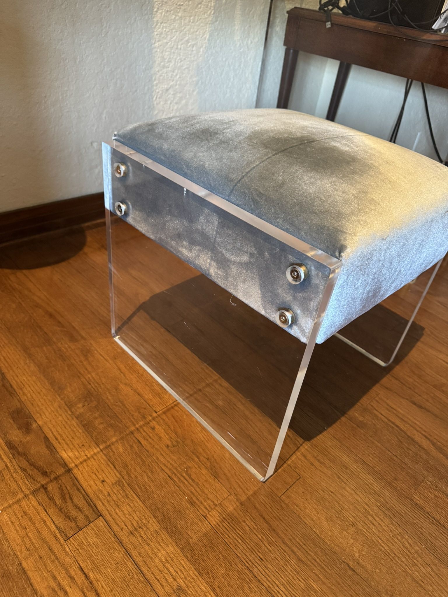 Acrylic Velvet Stool Lucite Gray Velvet 