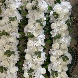 White Flower Garlands with Greenery / Eucalyptus, Artificial White Roses for Event Decorations 