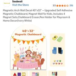 Magnetic Arch Wall Decal 40"x32" — Upgraded Self-Adhesive Magnetic Chalkboard, Magnet Wall for Kids, Includes 4 Magnet Sets,Chalkboard Eraser,Pen Hold